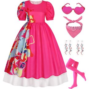 RKKVQP Weird Doll Costume Women Adult Pink Puffy Sleeve Dress 2023 Movie Kate Cosplay Hot Pink Halloween Costume Fancy Outfit in Kuwait