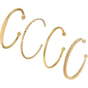 ريوسو 4 قطع من اساور عريضة ذهبية للنساء، اساور عريضة رفيعة وبسيطة، نحاس، بدون احجار كريمة in Kuwait