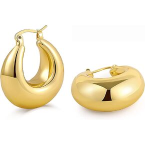 اقراط حلقية ذهبية مكتنزة للنساء خفيفة الوزن وسميكة مطلية بالذهب عيار 18 قيراط، اقراط حلقية كبيرة مكتنزة لا تسبب الحساسية، نحاس، بدون احجار كريمة, النحاس, لا أحجار كريمة in Kuwait