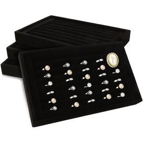 LOEQIAN 4 قطع من الأقراط الدائرية المخملية السوداء صواني العرض، 7 فتحات صينية المجوهرات حامل القرط لتنظيم بيع حلقات الأقراط in Kuwait