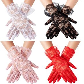 4 Pairs Ladies Lace Gloves Women Tea Party Gloves Elegant Short Gloves Vintage Wedding Lace Wrist Gloves Girls