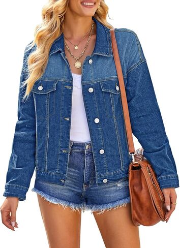 سترة جينز من LookbookStore للنساء سترات سائق الشاحنة من قماش الدنيم كبيرة الحجم قابلة للتمدد in Kuwait