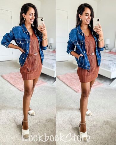 سترة جينز من LookbookStore للنساء سترات سائق الشاحنة من قماش الدنيم كبيرة الحجم قابلة للتمدد in Kuwait