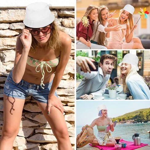 Sibba Bucket Hat Summer Fisherman Sunshade Caps Unisex Packable Hats for Women Men Sun Beach Fishing Cap Holidays Hiking Camping Shopping Outdoor 56-58cm Plain Colors, White, M in Saudi Arabia