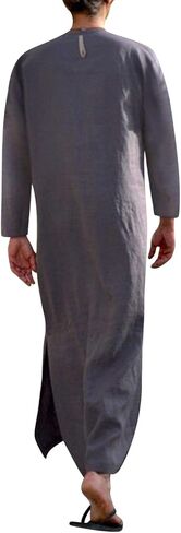 Jacansi الرجال الخامس الرقبة قصيرة الأكمام رداء الجانب سبليت قفطان القطن ثوب طويل ثوب S-3XL in Kuwait