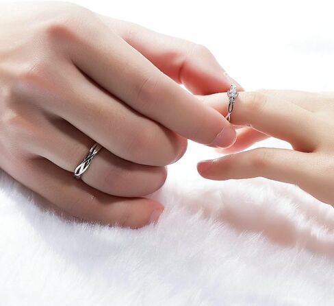 ANAZOZ I Love You His & Hers Matching Wedding Rings Adjustable CZ S925 Sterling Silver Rings for Couple in Kuwait