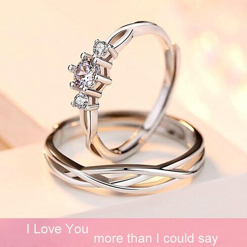 ANAZOZ I Love You His & Hers Matching Wedding Rings Adjustable CZ S925 Sterling Silver Rings for Couple in Kuwait