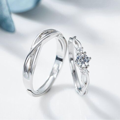 ANAZOZ I Love You His & Hers Matching Wedding Rings Adjustable CZ S925 Sterling Silver Rings for Couple in Kuwait