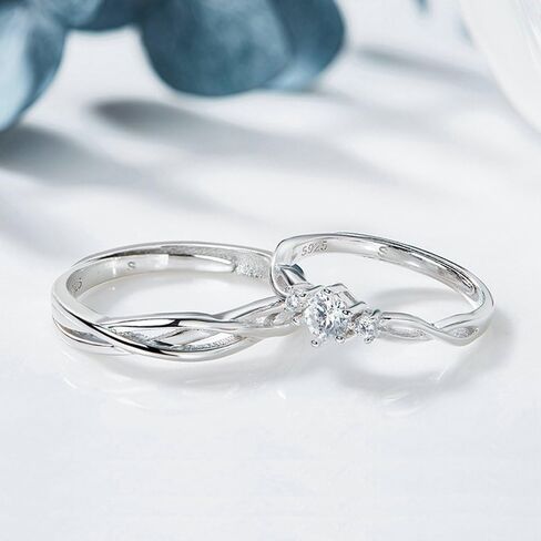 ANAZOZ I Love You His & Hers Matching Wedding Rings Adjustable CZ S925 Sterling Silver Rings for Couple in Kuwait