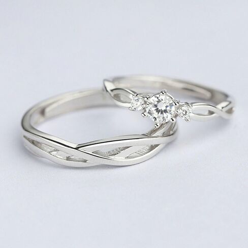 ANAZOZ I Love You His & Hers Matching Wedding Rings Adjustable CZ S925 Sterling Silver Rings for Couple in Kuwait