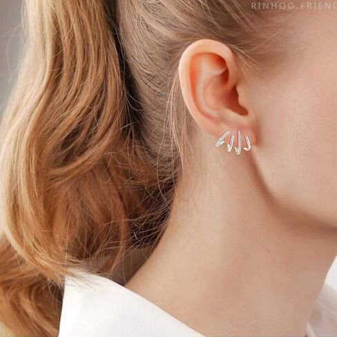 أقراط مخلب للنساء لامعة كريستال الزركون إبرة مسمار الأذن الأصفاد الأقراط تبدو وكأنها ثقب متعددة 4 في 1 هوب أقراط للفتيات in Kuwait