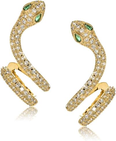 Hefanny Women Huggie مكعب زركونيا أقراط ذهبية هوب أقراط أذن ذهبية 14 قيراط مملوءة بالذهب صغير بوهو بيتش بسيط رقيق مصنوع يدويًا هدية مجوهرات لا تسبب الحساسية (أساور ثعبان ذهبية) in Kuwait