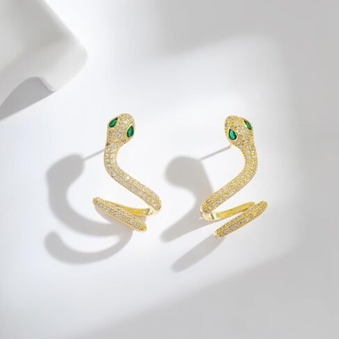 Hefanny Women Huggie مكعب زركونيا أقراط ذهبية هوب أقراط أذن ذهبية 14 قيراط مملوءة بالذهب صغير بوهو بيتش بسيط رقيق مصنوع يدويًا هدية مجوهرات لا تسبب الحساسية (أساور ثعبان ذهبية) in Kuwait