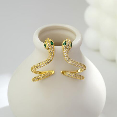 Hefanny Women Huggie مكعب زركونيا أقراط ذهبية هوب أقراط أذن ذهبية 14 قيراط مملوءة بالذهب صغير بوهو بيتش بسيط رقيق مصنوع يدويًا هدية مجوهرات لا تسبب الحساسية (أساور ثعبان ذهبية) in Kuwait