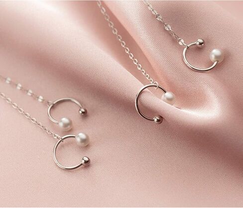 SLUYNZ 925 Sterling Silver Unique Double Cuff Earrings Chain for Women Teen Girls Shell Pearl Studs Earrings Pearl Cartilage Earrings in Saudi Arabia