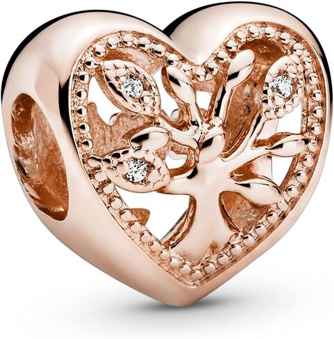 PANDORA Jewelry Openwork Family Tree Heart Charm - Bracelet or Necklace Charm for Women - 14k Rose Gold-Plated with Cubic Zirconia in Saudi Arabia