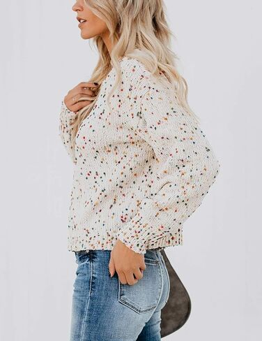 بلوفر نسائي من Relipop مصنوع من نسيج محبوك بياقة دائرية وأكمام طويلة وفضفاضة ملونة in Kuwait