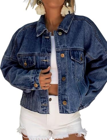جاكيت جينز نسائي من Necooer مقاس كبير لصديقك المتوتر والممزق من قماش الدنيم معاطف جينز مطاطية in Kuwait