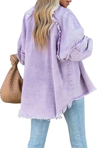 YUZIBAO Women's Oversized Denim Jacket Boyfriend Distressed Jean Jacket Button Up Frayed Hem Shacket in Kuwait