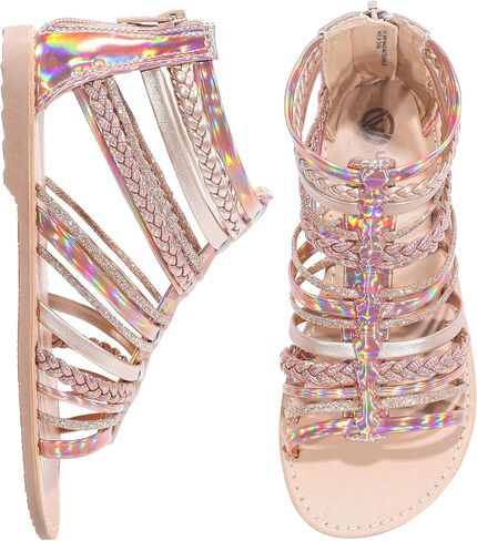 MIXIN Girls Gladiator Sandals Shimmer Strapped Summer Flat Open Toe Ankle Sandals with Heel Zipper for Little/Big Kids in Kuwait