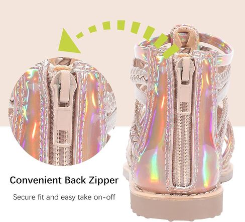 MIXIN Girls Gladiator Sandals Shimmer Strapped Summer Flat Open Toe Ankle Sandals with Heel Zipper for Little/Big Kids in Kuwait