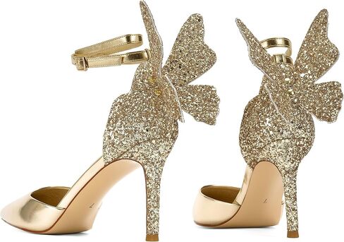 Easyfox فراشة عالية الكعب للنساء سباركلي عالية الكعب الكاحل حزام الصنادل خنجر إغلاق أشار تو مضخات فستان أحذية الزفاف in Kuwait