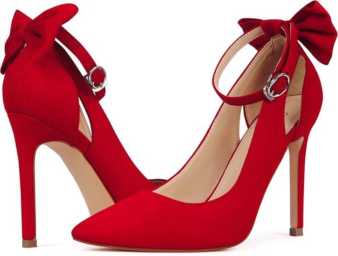 Carcuume Womens High Heels Bow Tie Back Lace Strappy High Heels Wedding Dress Shoes Sexy Close Toe Stiletto Sandals Heels Ankle Strap D'Orsay Pumps in Kuwait
