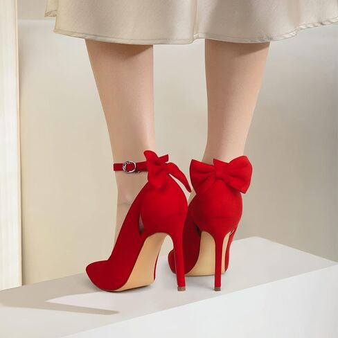 Carcuume Womens High Heels Bow Tie Back Lace Strappy High Heels Wedding Dress Shoes Sexy Close Toe Stiletto Sandals Heels Ankle Strap D'Orsay Pumps in Kuwait