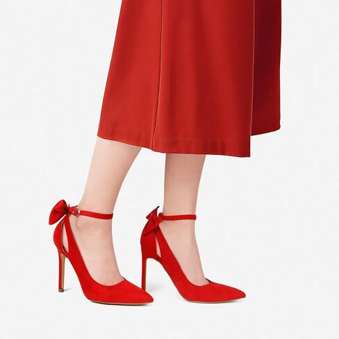 Carcuume Womens High Heels Bow Tie Back Lace Strappy High Heels Wedding Dress Shoes Sexy Close Toe Stiletto Sandals Heels Ankle Strap D'Orsay Pumps in Kuwait