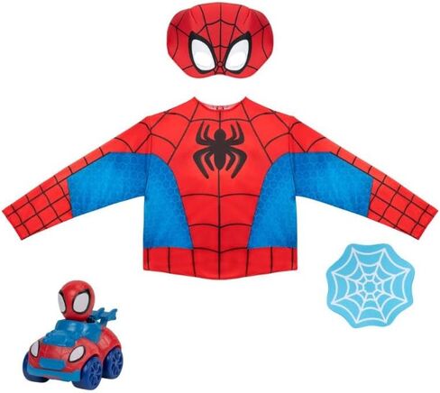 مجموعة ملابس Marvel الرسمية للأطفال الصغار - سترة علوية، قناع قماشي، ملحق درع الويب in Kuwait