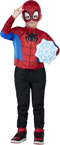 مجموعة ملابس Marvel الرسمية للأطفال الصغار - سترة علوية، قناع قماشي، ملحق درع الويب in Kuwait