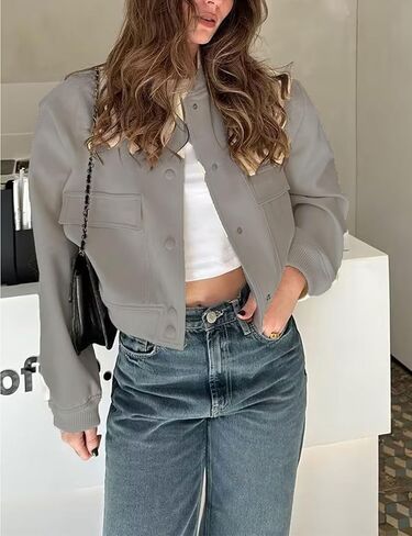 Zontroldy Women's Casual Long Sleeve Varsity Jacket Cropped Bomber Jackets Y2k Streetwear in Kuwait