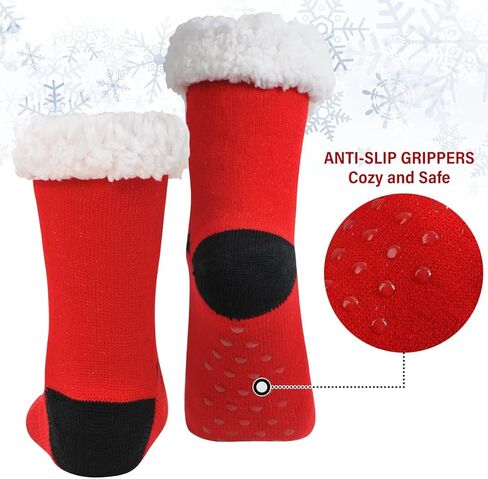 4 أزواج من جوارب عيد الميلاد المجيد من Gellwhu هدايا للنساء من قماش الشيربا المبطن السميك والدافئ وغير القابل للانزلاق للعطلات مع مقابض in Kuwait
