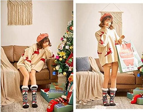 4 أزواج من جوارب عيد الميلاد المجيد من Gellwhu هدايا للنساء من قماش الشيربا المبطن السميك والدافئ وغير القابل للانزلاق للعطلات مع مقابض in Kuwait