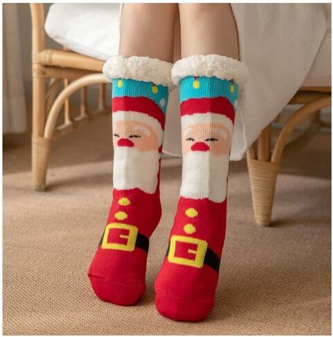 4 أزواج من جوارب عيد الميلاد المجيد من Gellwhu هدايا للنساء من قماش الشيربا المبطن السميك والدافئ وغير القابل للانزلاق للعطلات مع مقابض in Kuwait