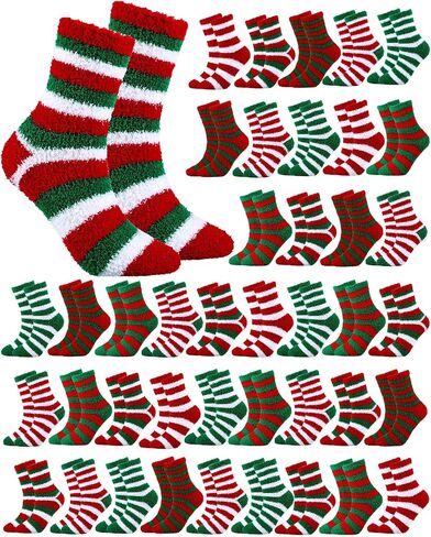 Toulite 60 Pairs Christmas Fuzzy Socks Bulk Socks for Women Soft Plush Slipper Socks Winter Socks Striped Fluffy Socks Warm Sleeping Socks for Holiday Indoor Home Bright Color One Size in Saudi Arabia