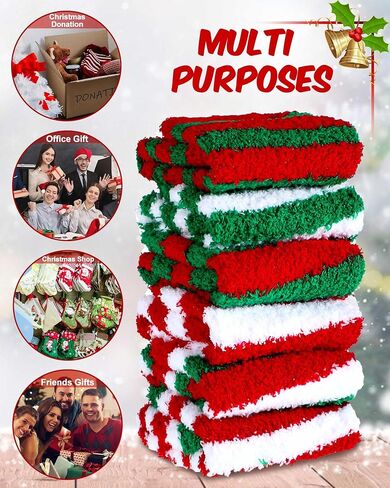Toulite 60 Pairs Christmas Fuzzy Socks Bulk Socks for Women Soft Plush Slipper Socks Winter Socks Striped Fluffy Socks Warm Sleeping Socks for Holiday Indoor Home Bright Color One Size in Saudi Arabia