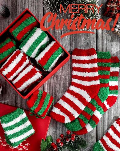 Toulite 60 Pairs Christmas Fuzzy Socks Bulk Socks for Women Soft Plush Slipper Socks Winter Socks Striped Fluffy Socks Warm Sleeping Socks for Holiday Indoor Home Bright Color One Size in Saudi Arabia