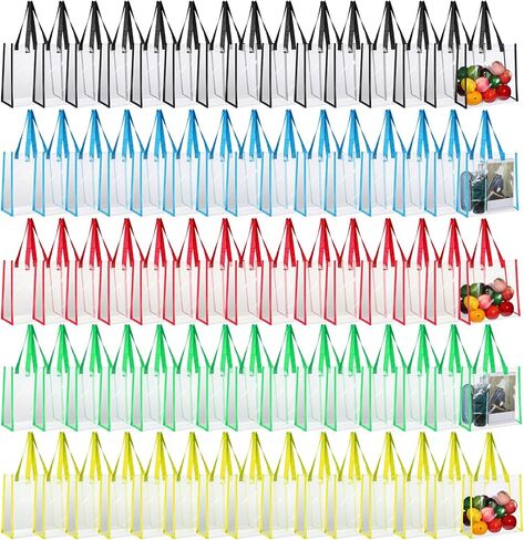 Abbylike 50 Pcs 12 x 12 x 6'' Clear Tote Bag Stadium Approved Plastic Tote Bag Large Clear Plastic Bags with Handles Transparent Women's Tote Handbags for Gyms Sports Schools Work Shopping Concerts in Saudi Arabia