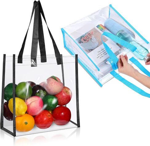 Abbylike 50 Pcs 12 x 12 x 6'' Clear Tote Bag Stadium Approved Plastic Tote Bag Large Clear Plastic Bags with Handles Transparent Women's Tote Handbags for Gyms Sports Schools Work Shopping Concerts in Saudi Arabia