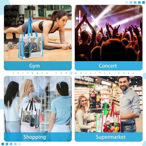 Abbylike 50 Pcs 12 x 12 x 6'' Clear Tote Bag Stadium Approved Plastic Tote Bag Large Clear Plastic Bags with Handles Transparent Women's Tote Handbags for Gyms Sports Schools Work Shopping Concerts in Saudi Arabia