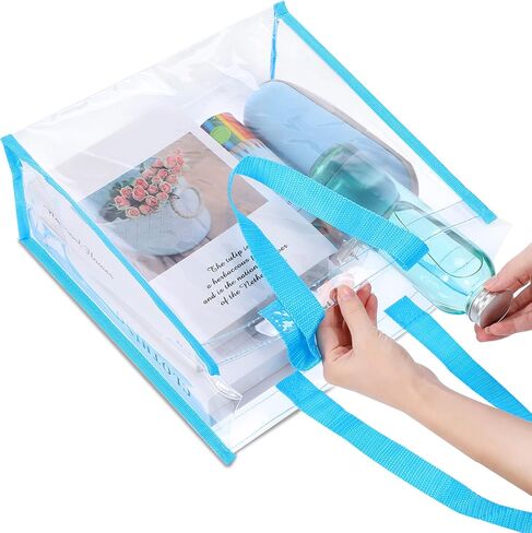 Abbylike 50 Pcs 12 x 12 x 6'' Clear Tote Bag Stadium Approved Plastic Tote Bag Large Clear Plastic Bags with Handles Transparent Women's Tote Handbags for Gyms Sports Schools Work Shopping Concerts in Saudi Arabia
