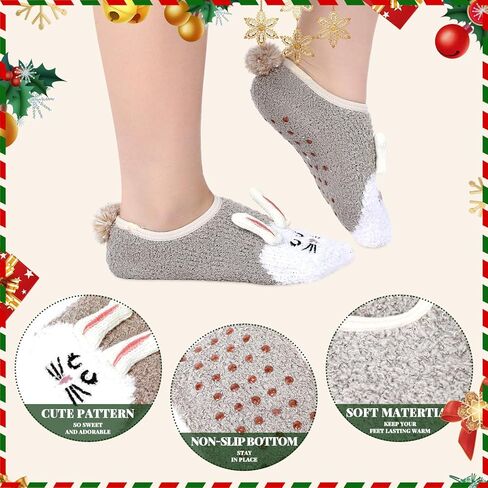 Suhine 6 Pairs Women's Slipper Socks Non Slip Fuzzy Slipper Socks with Grippers Animal Fuzzy Socks Grip Socks, One Size in Kuwait