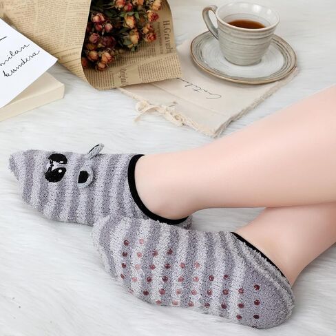 Suhine 6 Pairs Women's Slipper Socks Non Slip Fuzzy Slipper Socks with Grippers Animal Fuzzy Socks Grip Socks, One Size in Kuwait
