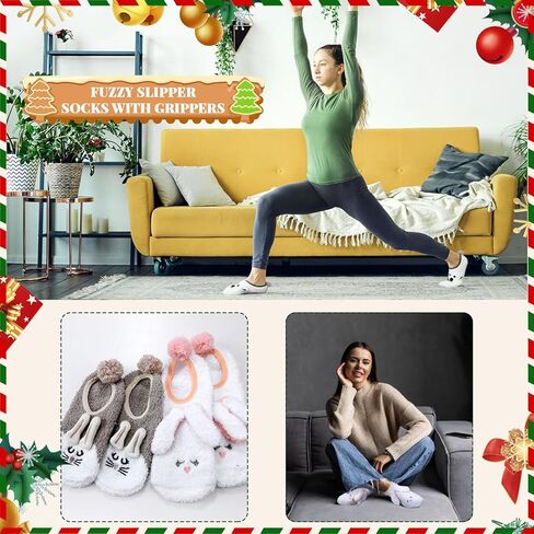 Suhine 6 Pairs Women's Slipper Socks Non Slip Fuzzy Slipper Socks with Grippers Animal Fuzzy Socks Grip Socks, One Size in Kuwait