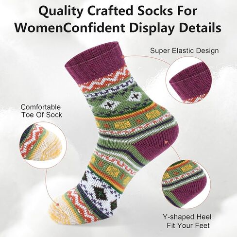 kissleaf Wool Socks for Women, 5 Pairs Winter Warm Thick Crew Knit Socks Vintage Cozy Soft Cute Nordic Cabin Gifts in Saudi Arabia