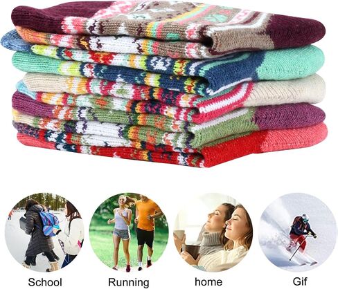 kissleaf Wool Socks for Women, 5 Pairs Winter Warm Thick Crew Knit Socks Vintage Cozy Soft Cute Nordic Cabin Gifts in Saudi Arabia