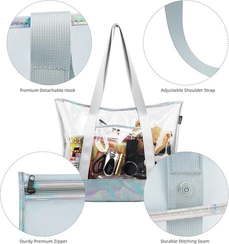 موسلانكا شنطة يد كبيرة شفافة للنساء للعمل والسفر والتسوق والرياضة (مع جيب بسحاب قابل للفصل)، شنطة شفافة, حقيبة شفافة in Kuwait