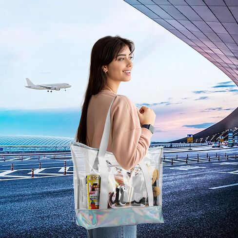 موسلانكا شنطة يد كبيرة شفافة للنساء للعمل والسفر والتسوق والرياضة (مع جيب بسحاب قابل للفصل)، شنطة شفافة, حقيبة شفافة in Kuwait