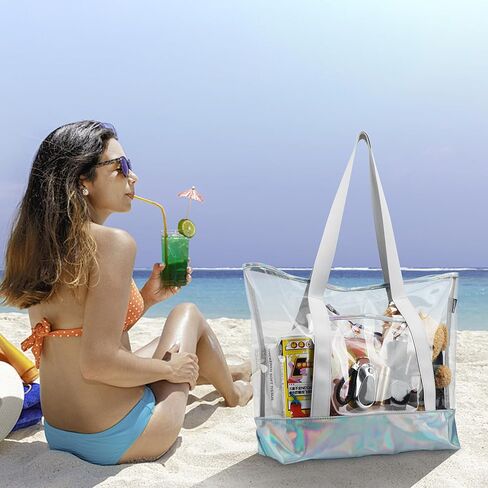 موسلانكا شنطة يد كبيرة شفافة للنساء للعمل والسفر والتسوق والرياضة (مع جيب بسحاب قابل للفصل)، شنطة شفافة, حقيبة شفافة in Kuwait